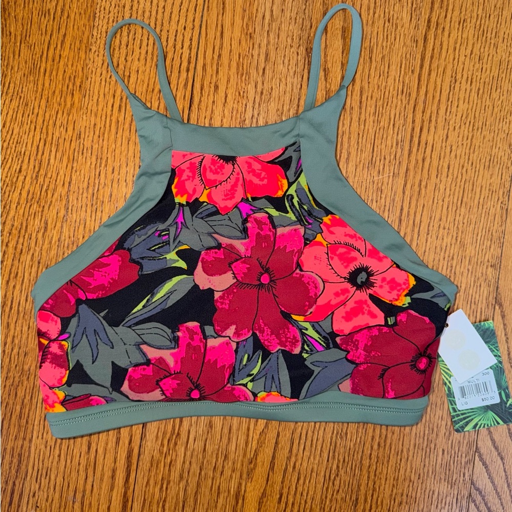 NWT Eidon High Neck Floral Bikini Top Size L